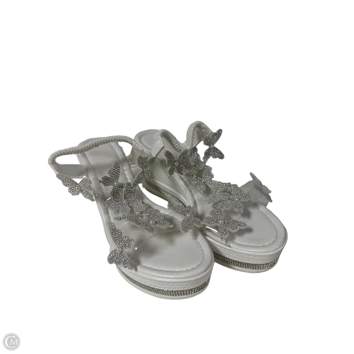 Sandals Heels Wedge By Clothes Mentor In White, Size: 9.5