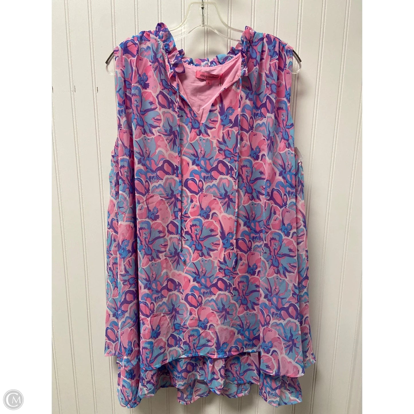 Dress Casual Midi By Simply Southern In Blue & Pink, Size: L