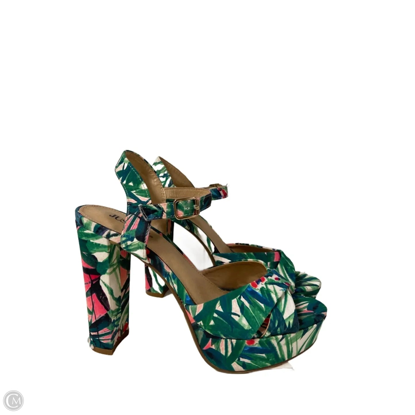 Sandals Heels Block By Just Fab In Tropical Print, Size: 7.5