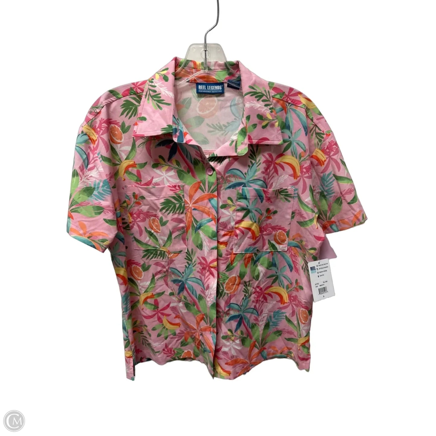 Top Short Sleeve By Reel Legends In Tropical Print, Size: S