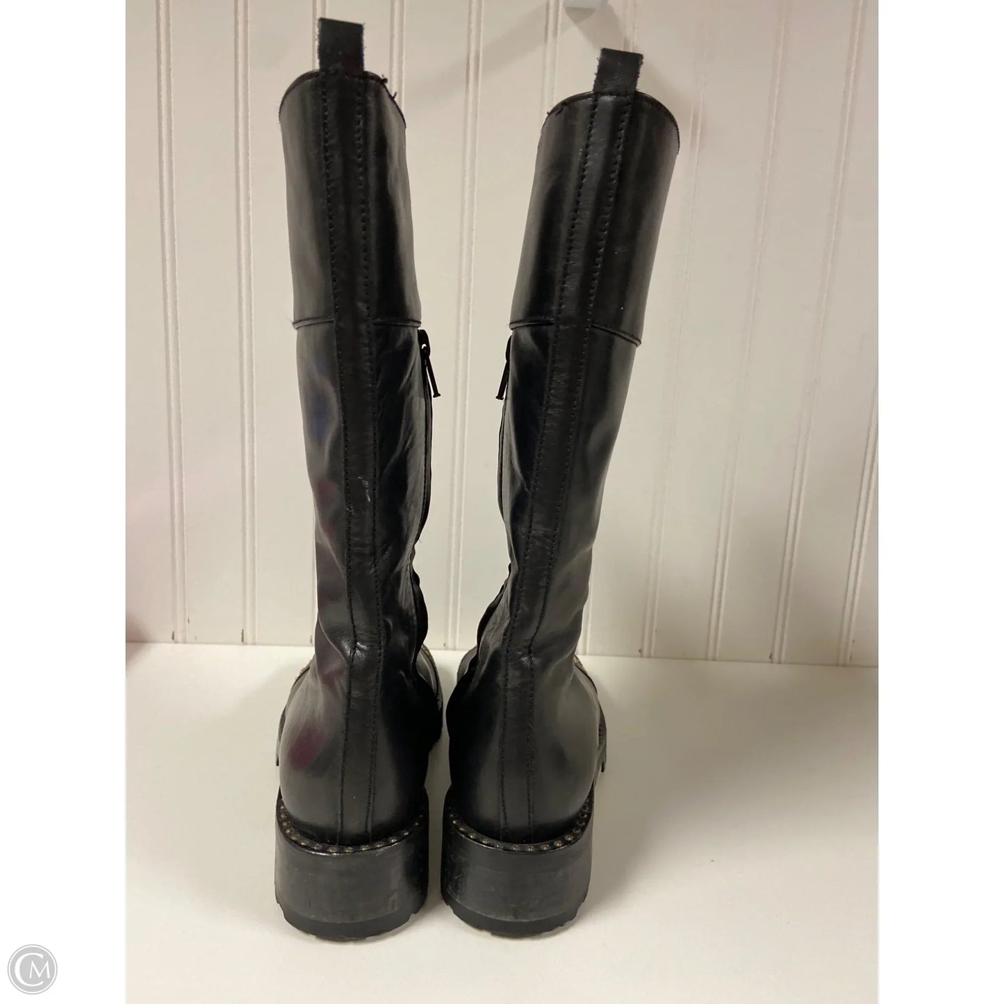 Boots Luxury Designer By Versace In Black, Size: 5