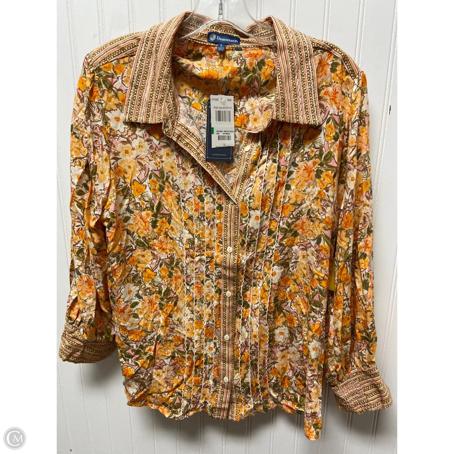 Top Long Sleeve By Democracy In Floral Print, Size: L