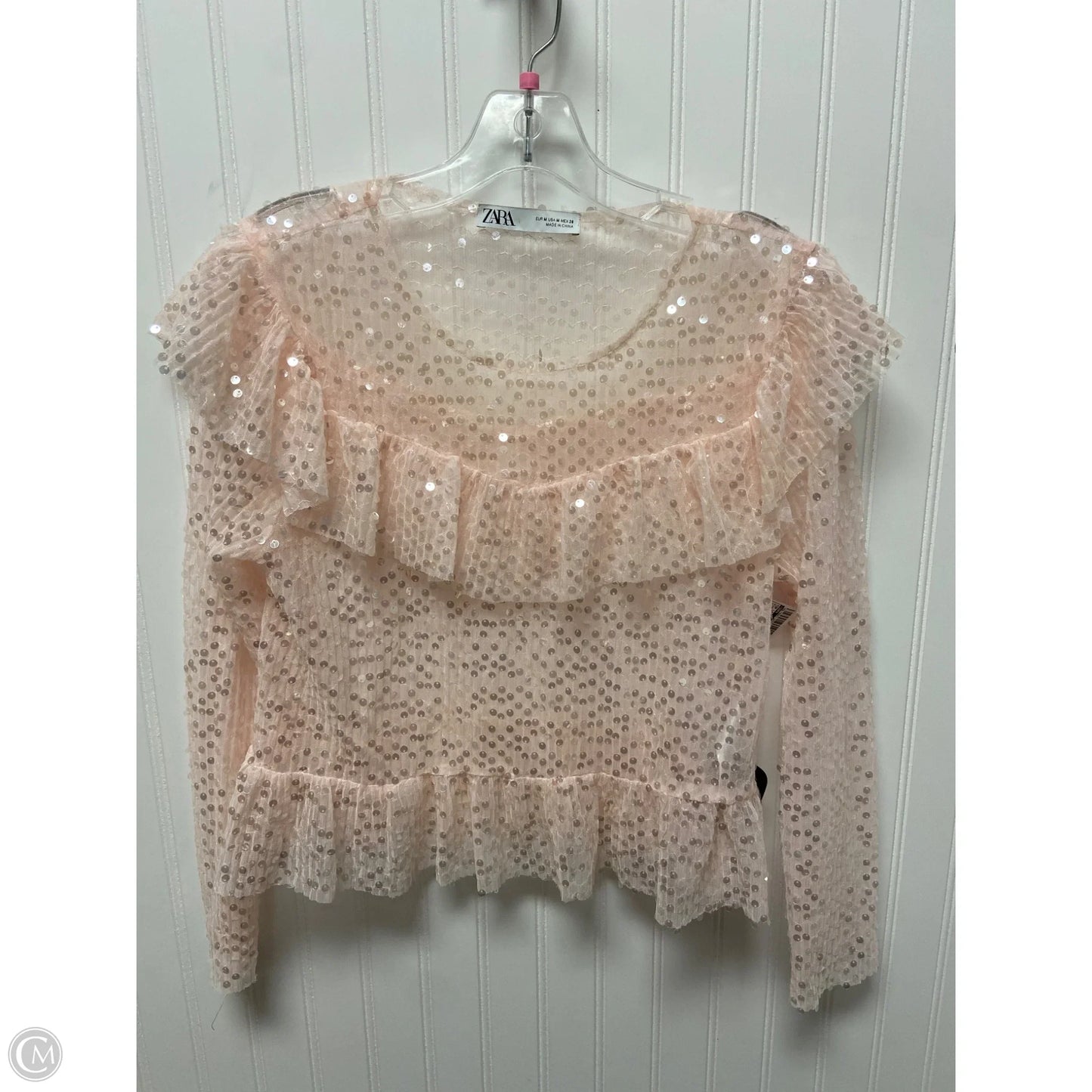 Top Long Sleeve By Zara In Pink, Size: M