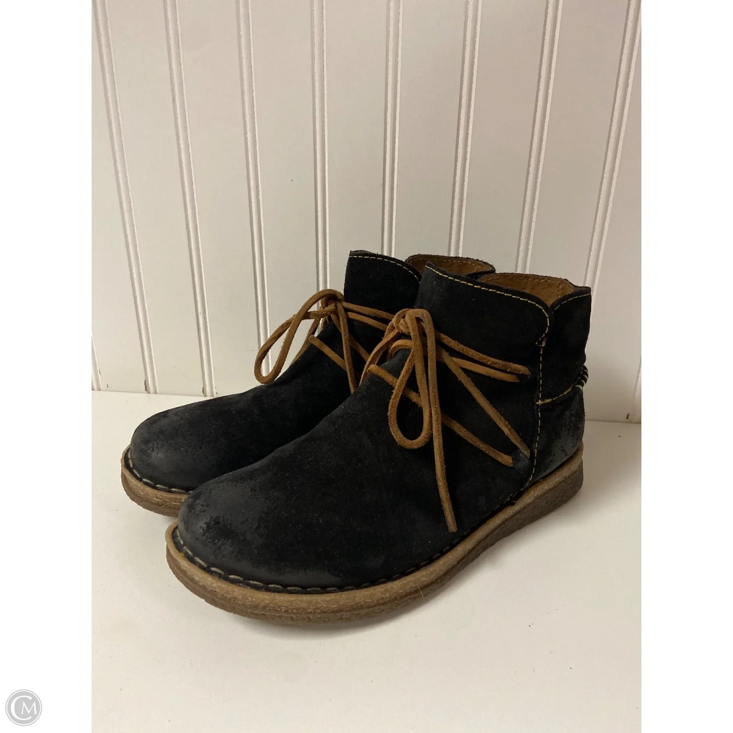 Boots Ankle Flats By Born In Black & Brown, Size: 8