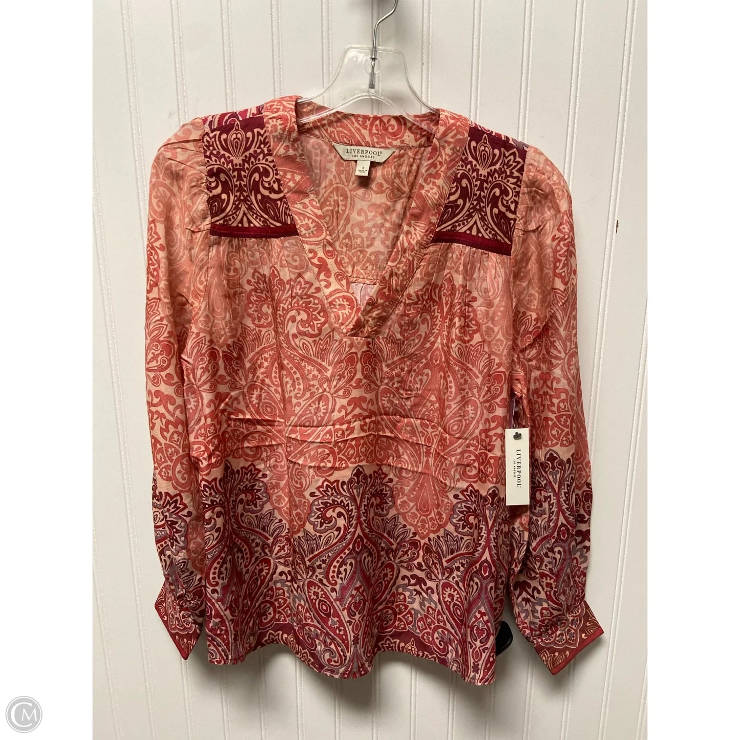 Top Long Sleeve By Liverpool In Pink, Size: S