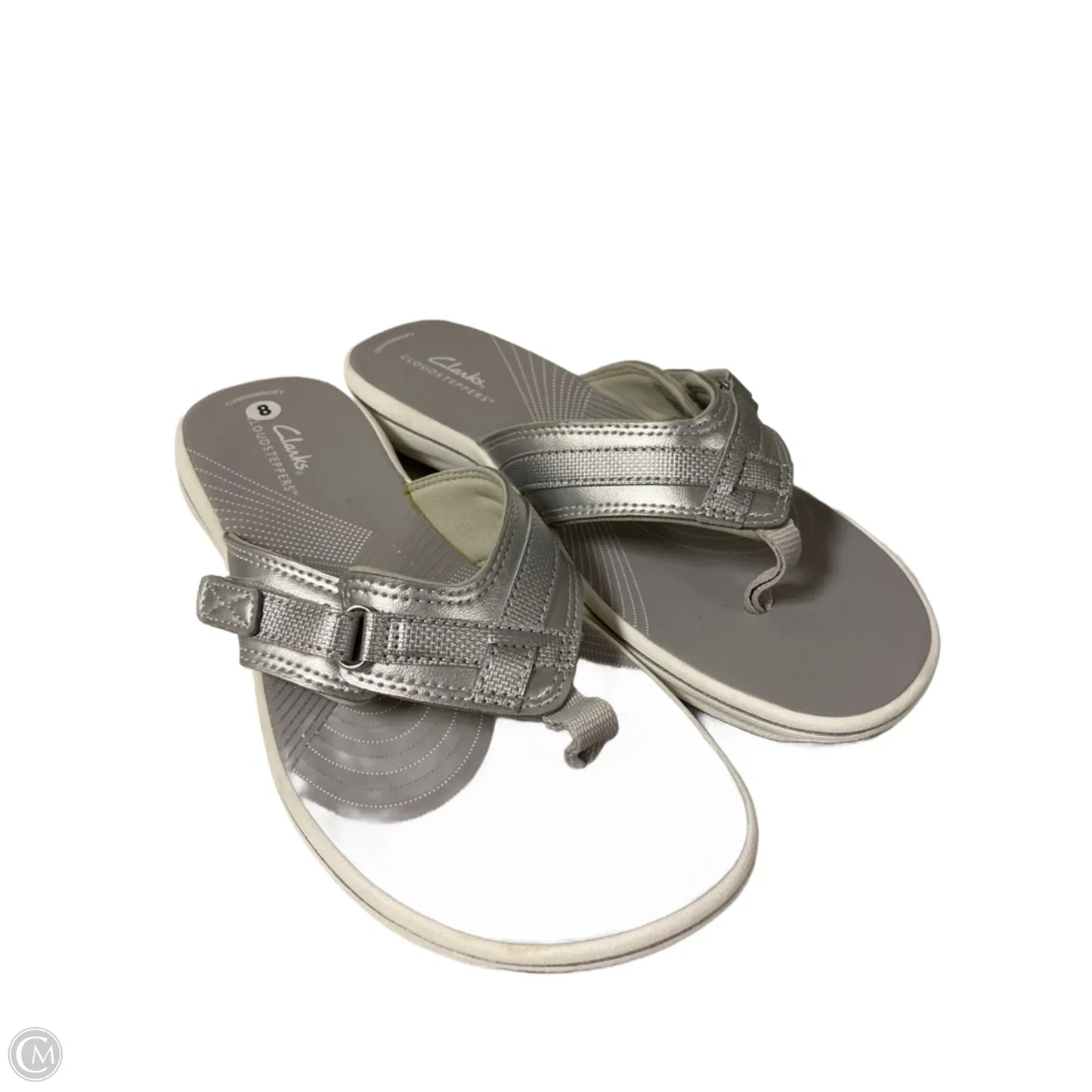 Sandals Flip Flops By Clarks In Silver, Size: 8