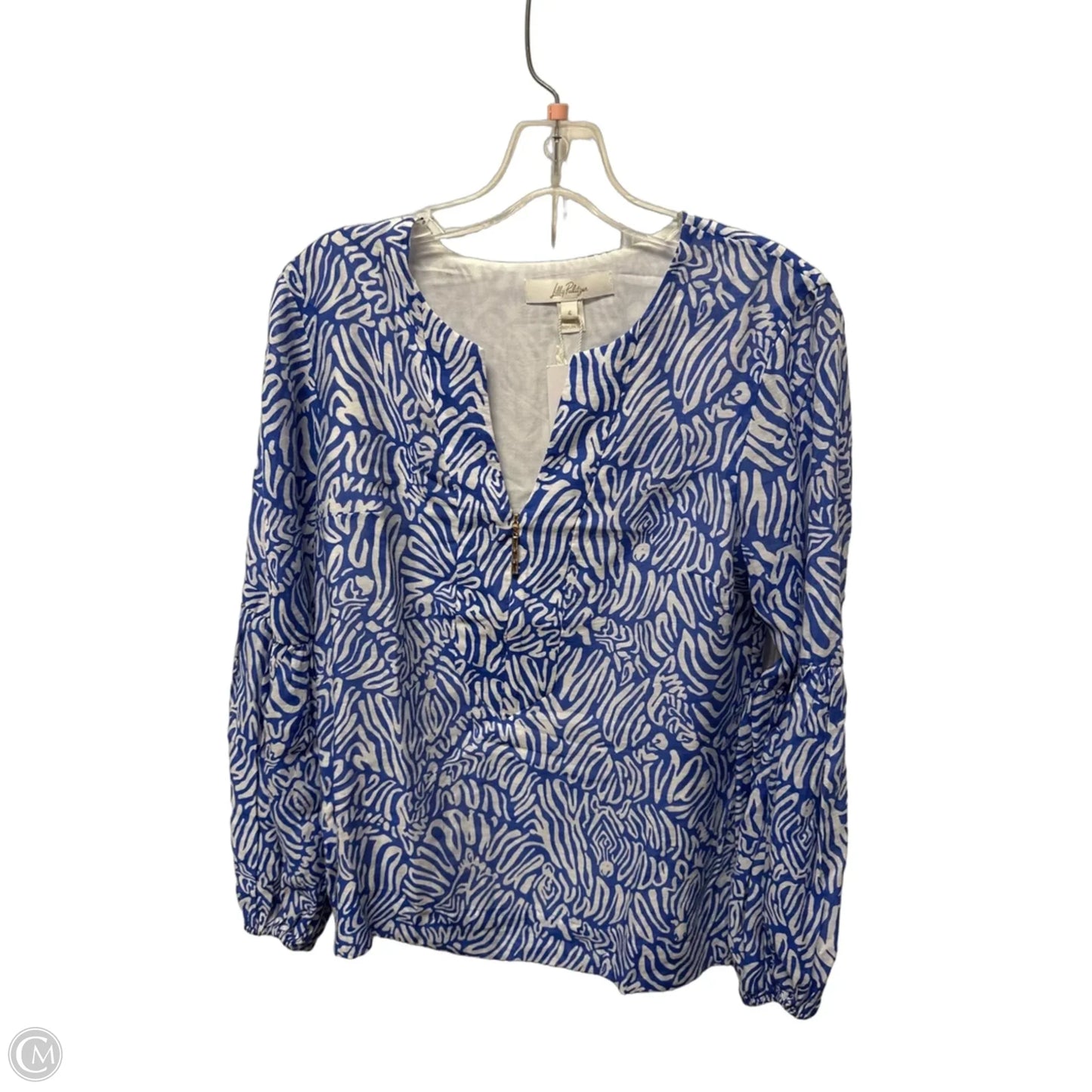 Top Long Sleeve Designer By Lilly Pulitzer In Blue & White, Size: S