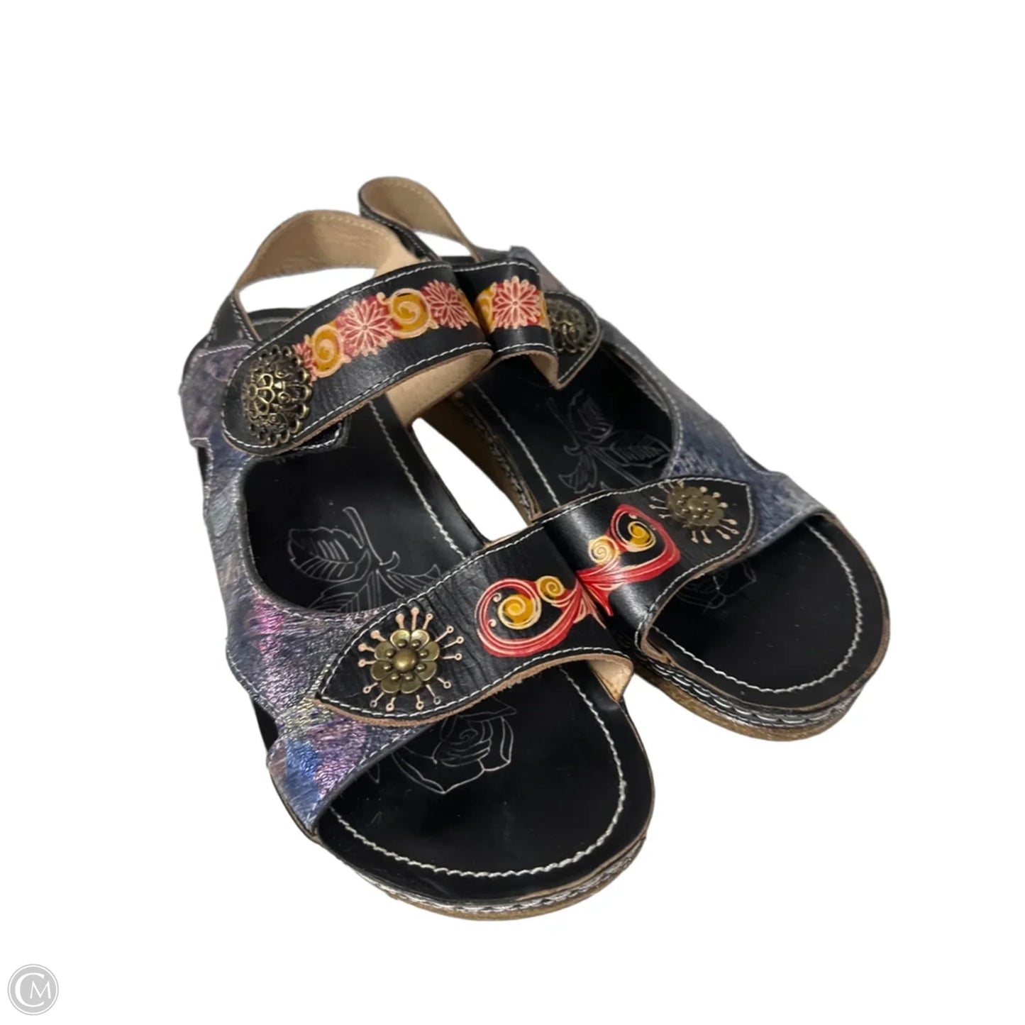 Sandals Heels Wedge By Spring Step In Black, Size: 9