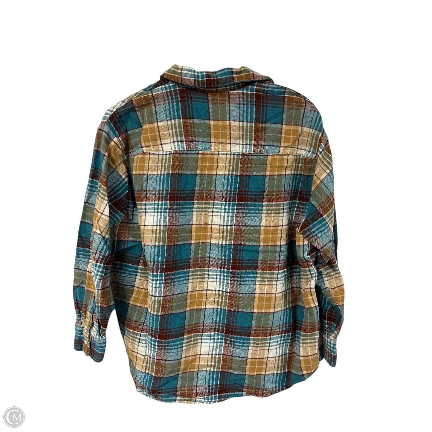 Blouse Long Sleeve By Old Navy In Plaid Pattern, Size: L