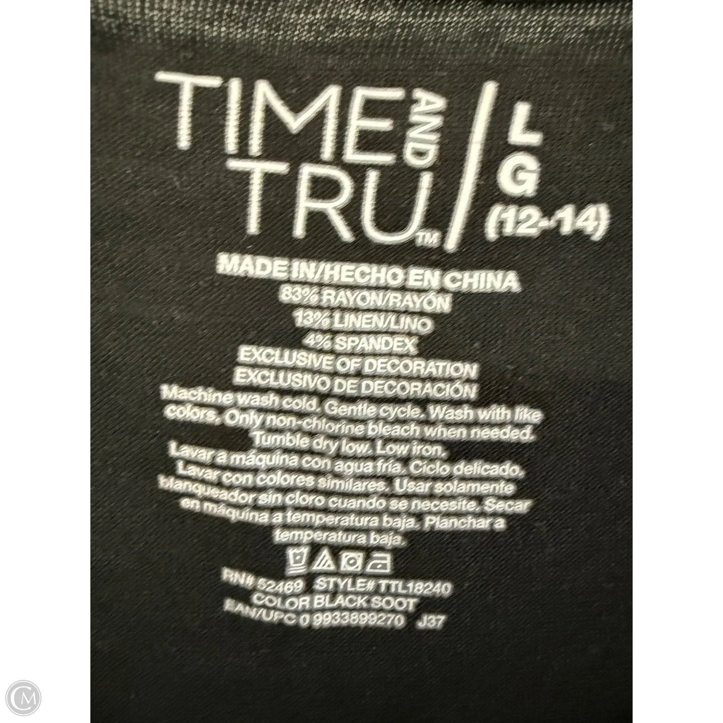 Top Long Sleeve By Time And Tru In Black, Size: L