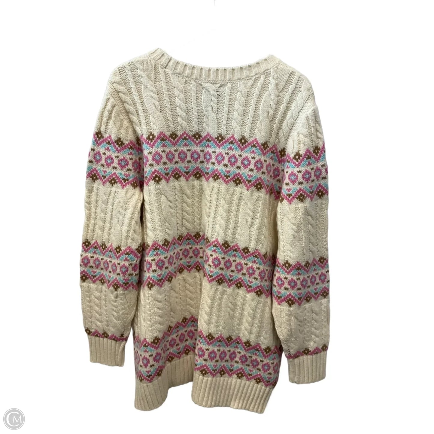 Sweater By Lands End In Cream & Pink, Size: Xl