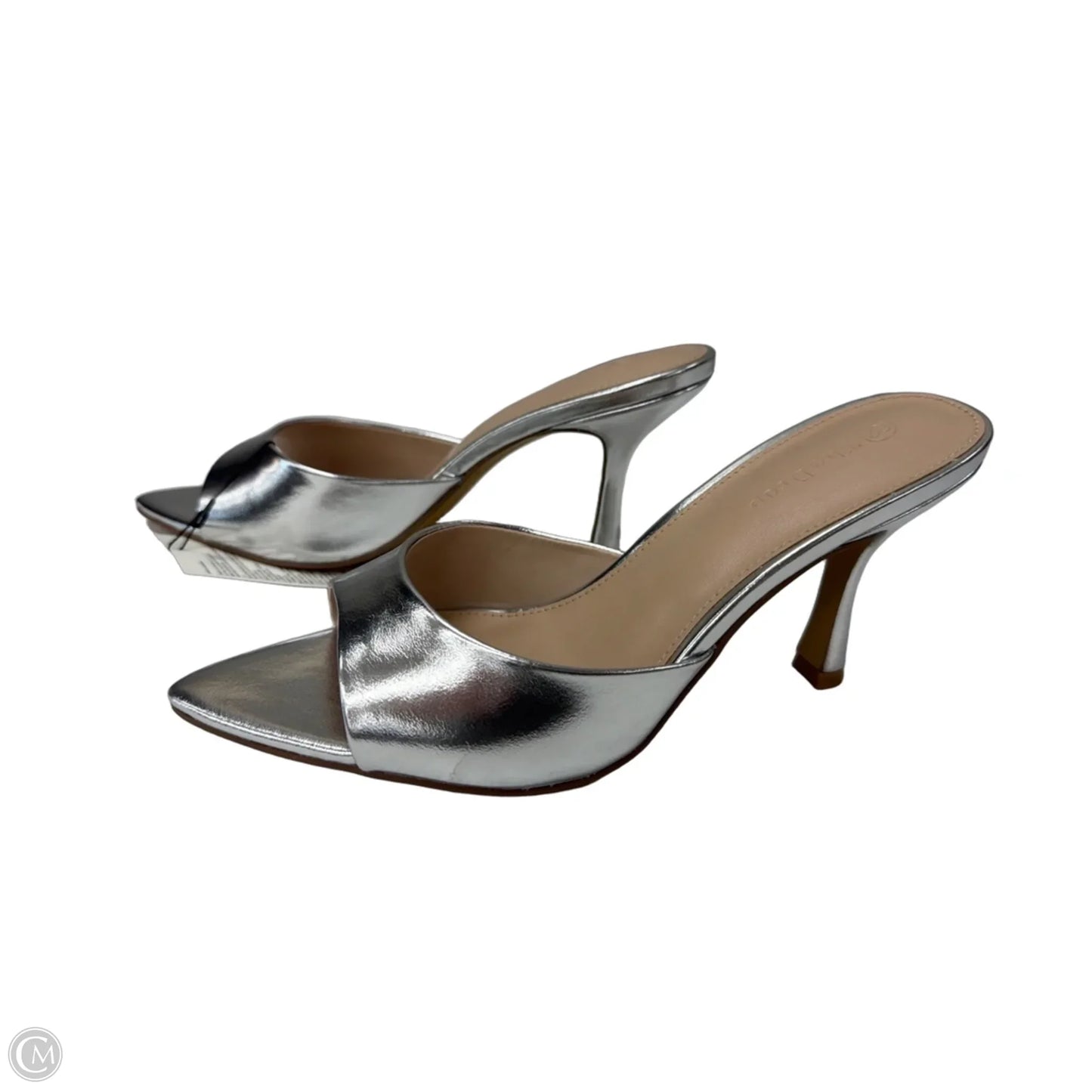 Sandals Heels Kitten By The Drop In Silver, Size: 8.5