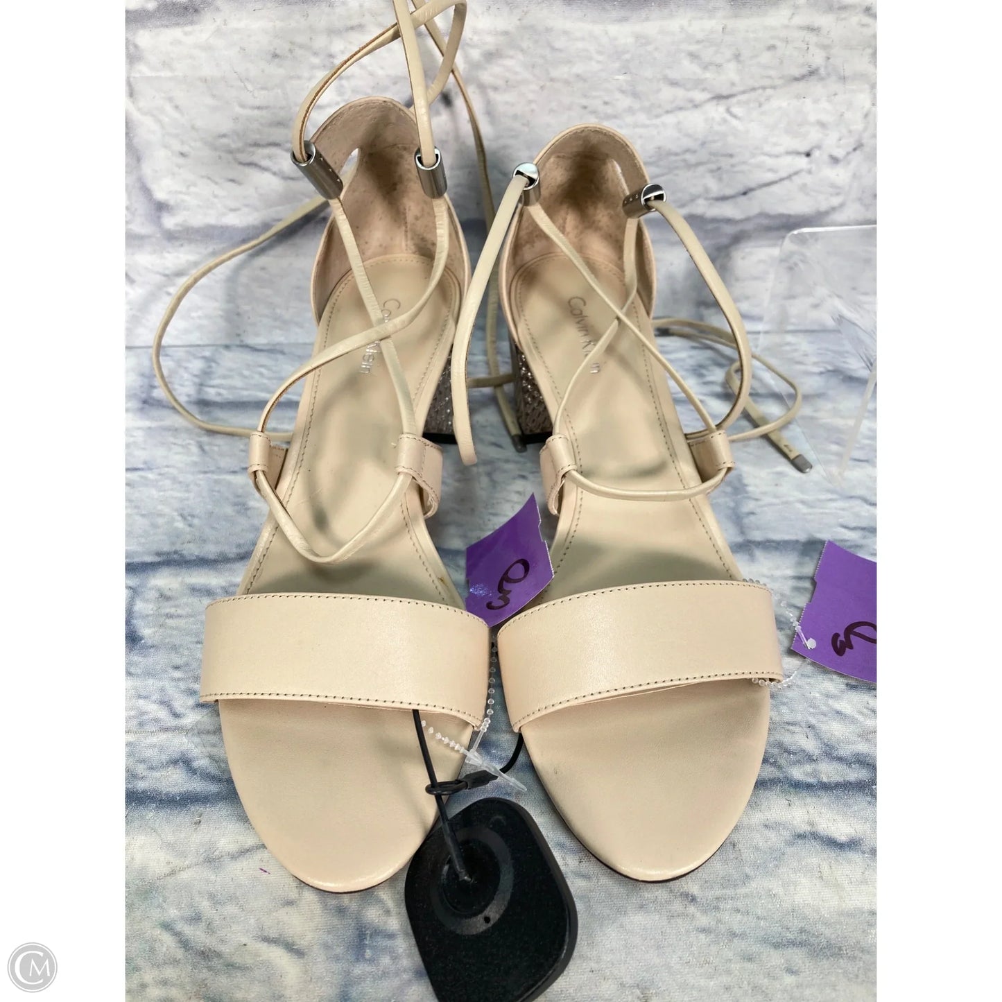 Sandals Heels Block By Calvin Klein In Tan, Size: 7.5
