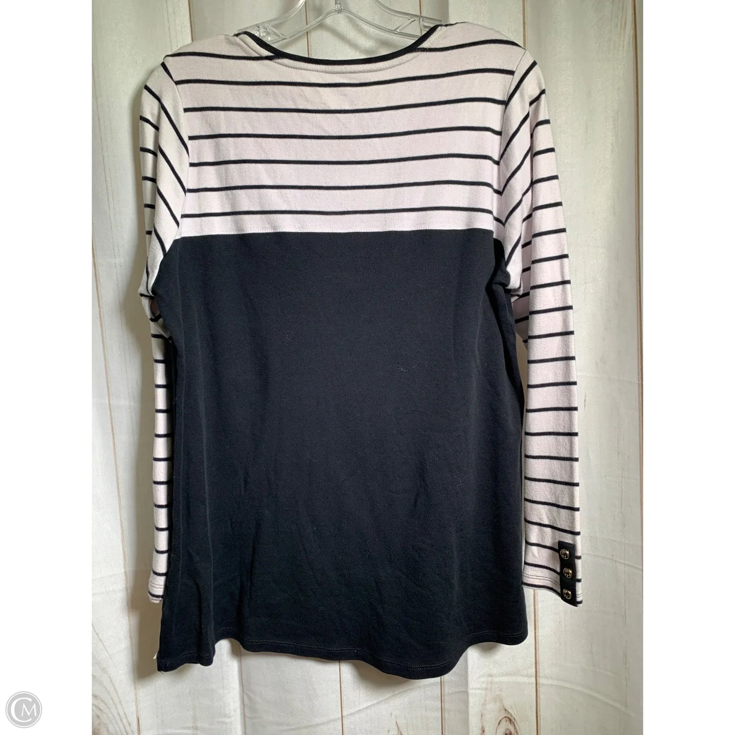 Top Long Sleeve By Charter Club In Black & White, Size: L