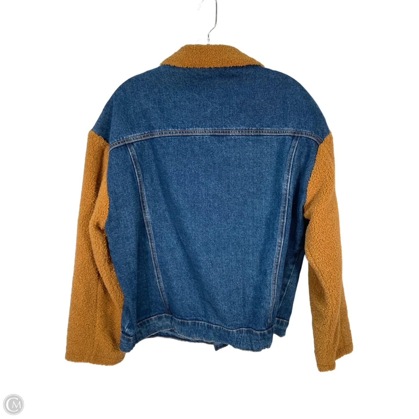 Jacket Denim By Cider In Blue & Brown, Size: L