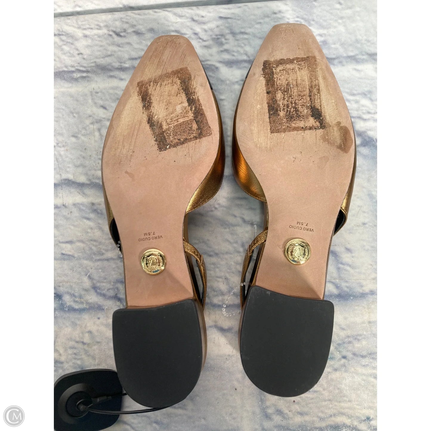 Shoes Heels Block By Veronica Beard In Black & Gold, Size: 7.5