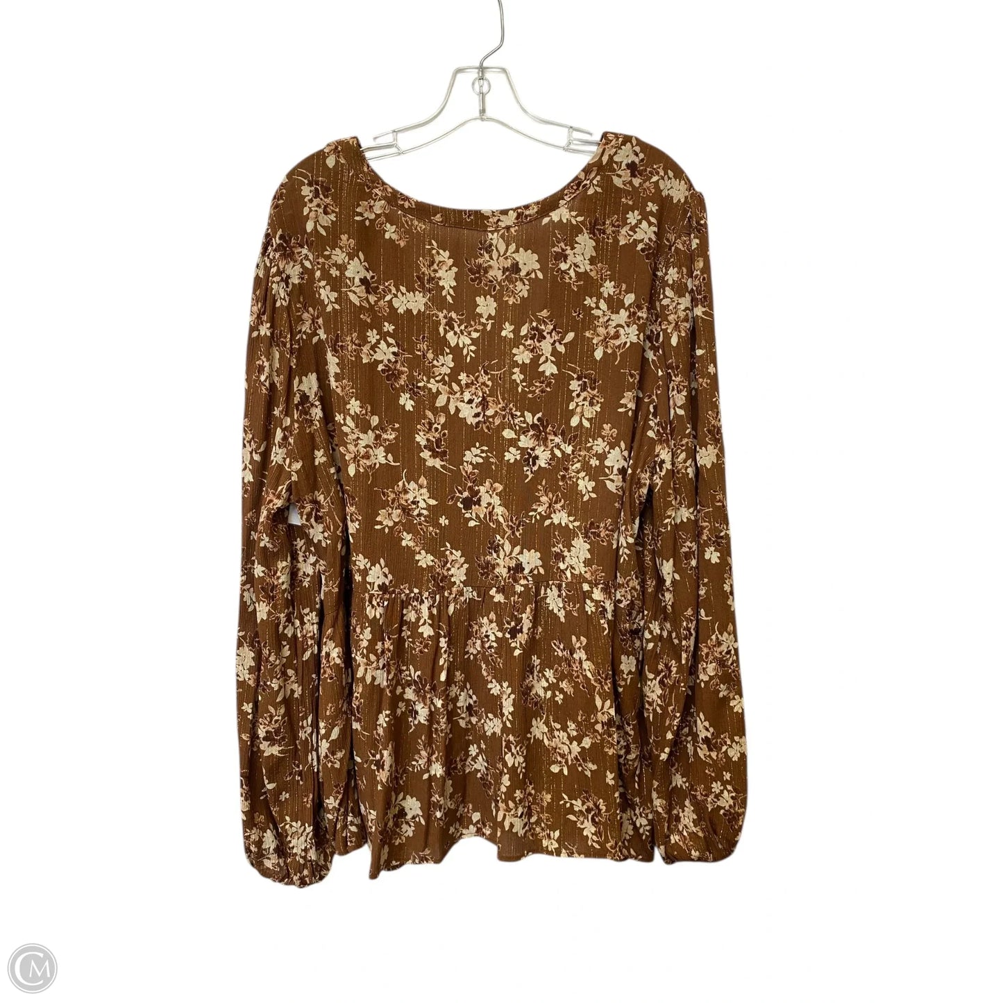 Top Long Sleeve By Cme In Brown, Size: Xxl