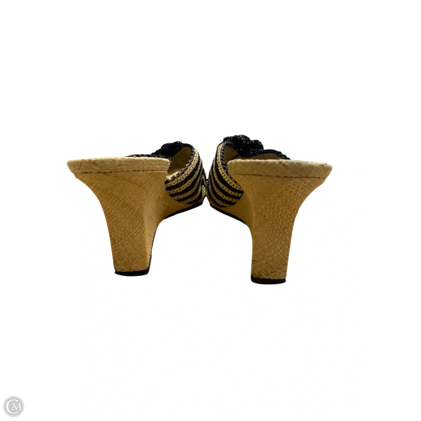 Sandals Luxury Designer By Manolo Blahnik In Black & Tan, Size: 7