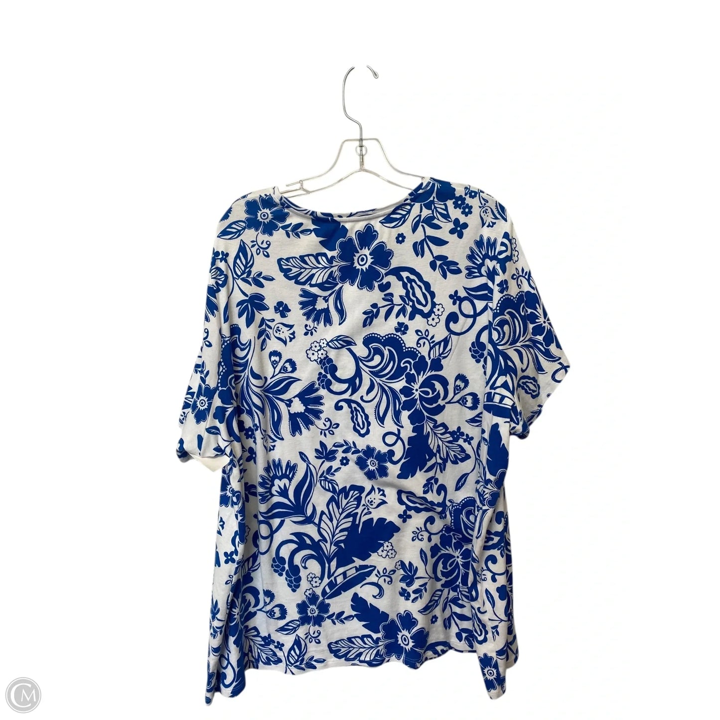 Top Short Sleeve By Croft And Barrow In Blue & White, Size: 3x