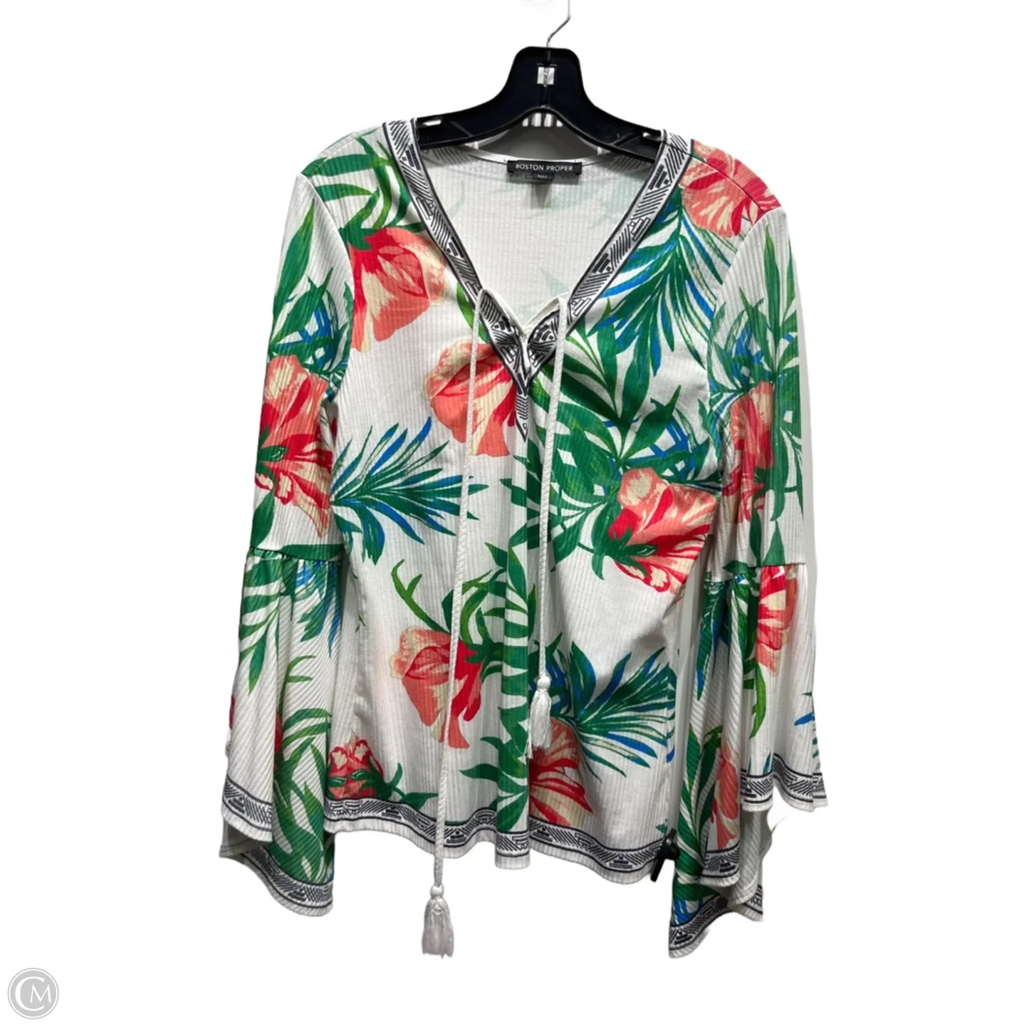 Top Long Sleeve By Boston Proper In Green & Orange, Size: L