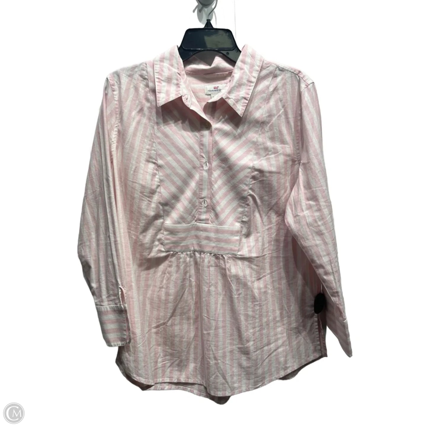 Top Long Sleeve By Vineyard Vines In Pink & White, Size: Xl