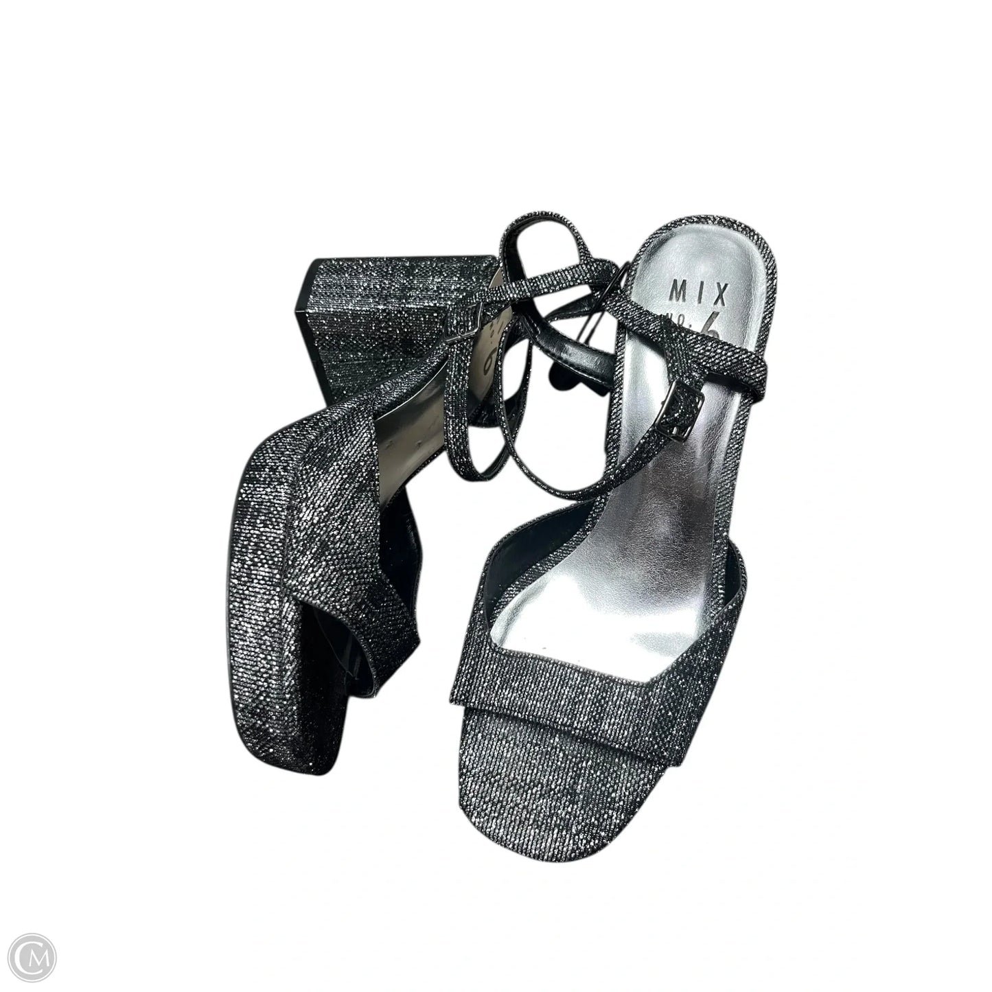 Sandals Heels Block By Mix No 6 In Black & Silver, Size: 8.5