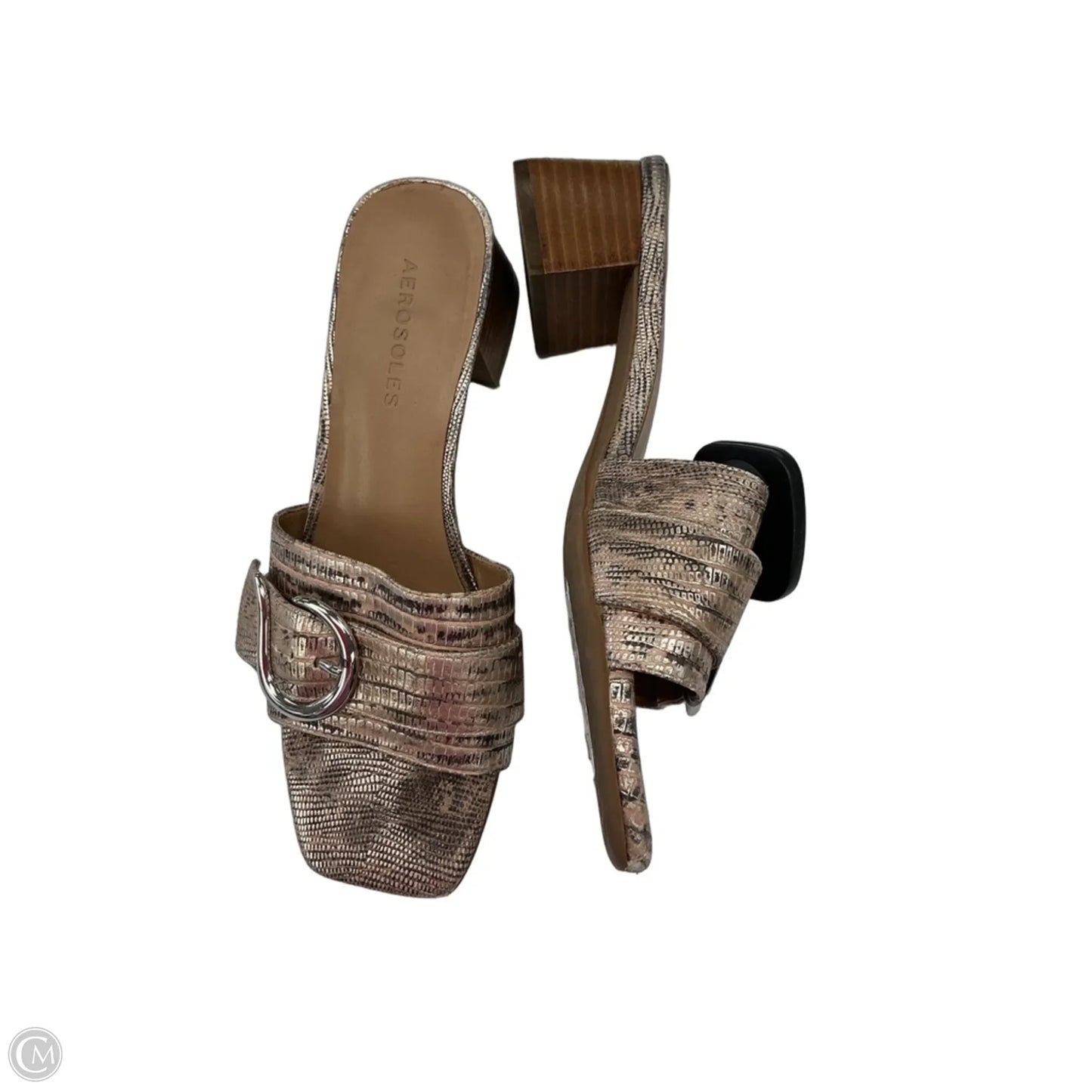 Sandals Heels Block By Aerosoles In Gold & Silver, Size: 7