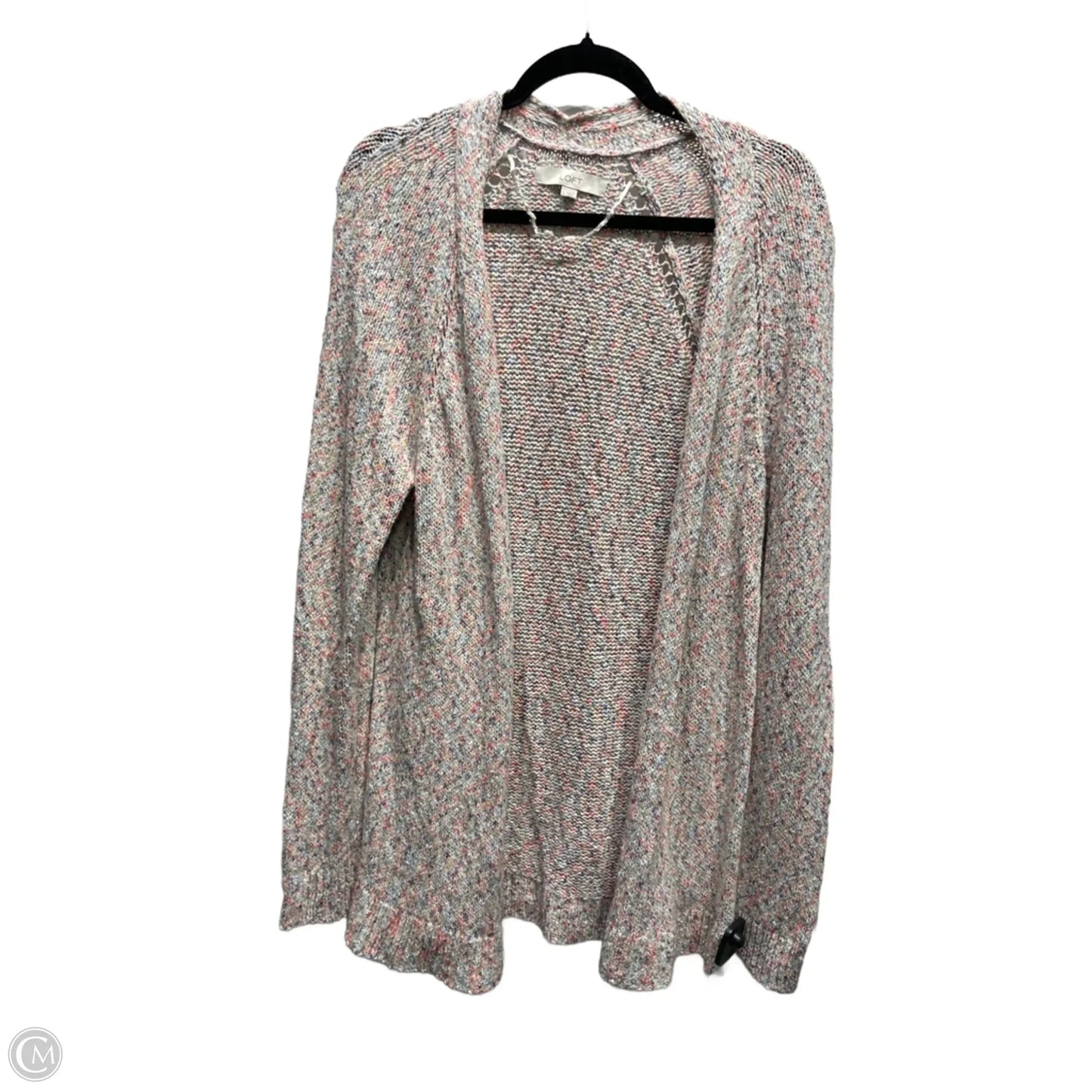 Sweater Cardigan By Loft In Cream & Orange, Size: L