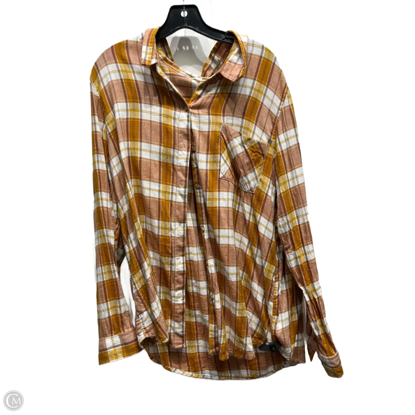 Top Long Sleeve By Lucky Brand In White & Yellow, Size: Xl