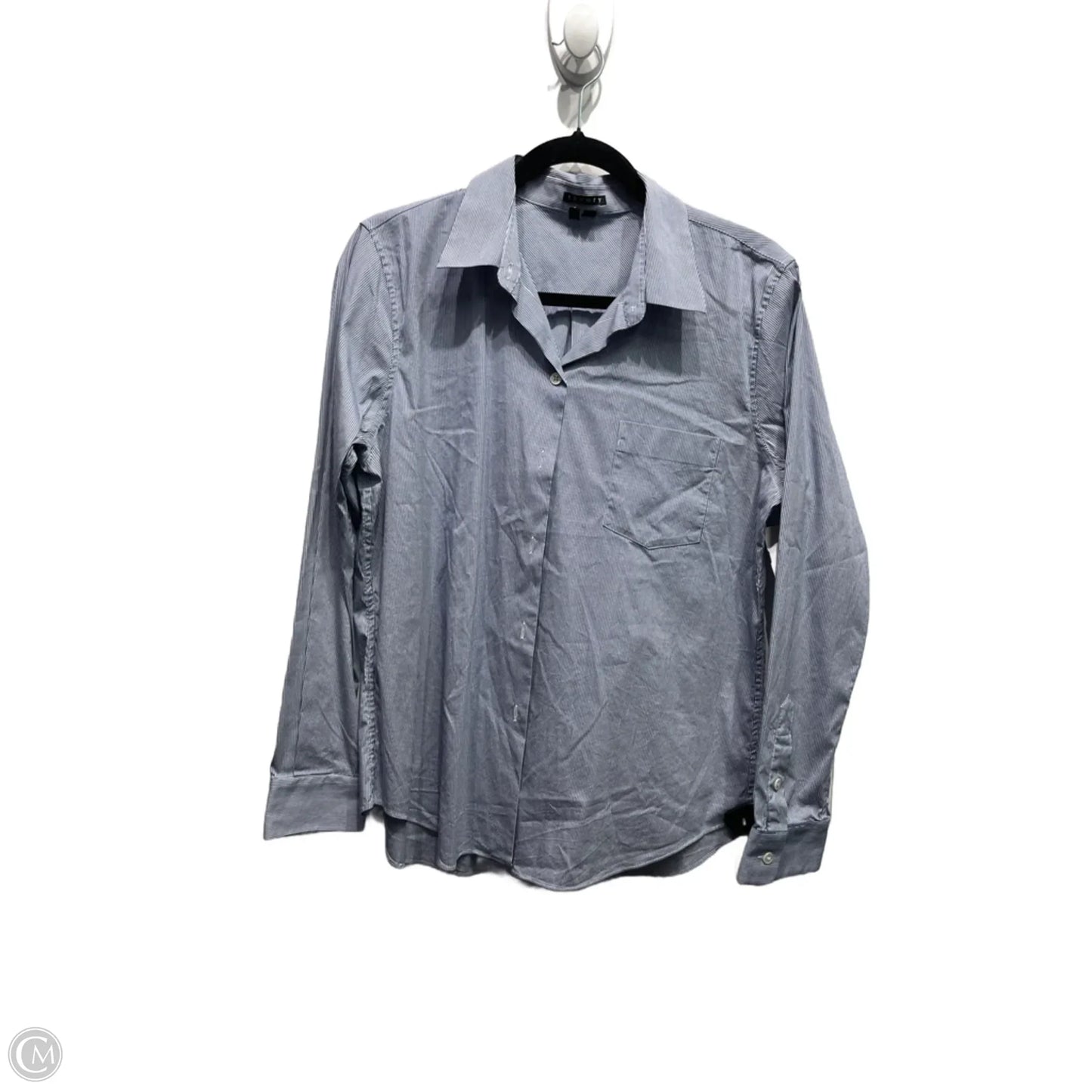 Top Long Sleeve By Theory In Blue & White, Size: L