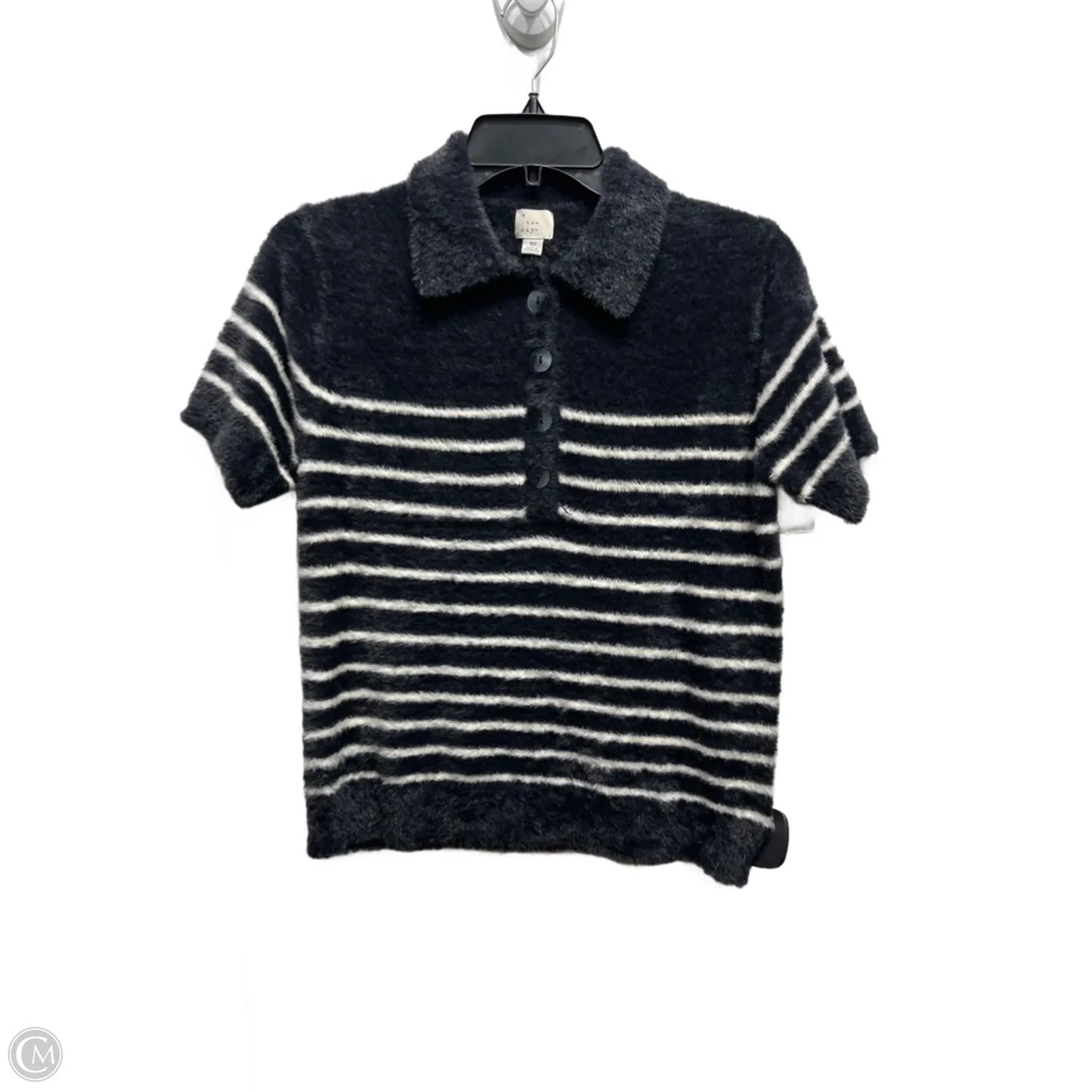 Sweater Short Sleeve By A New Day In Black & White, Size: Xs