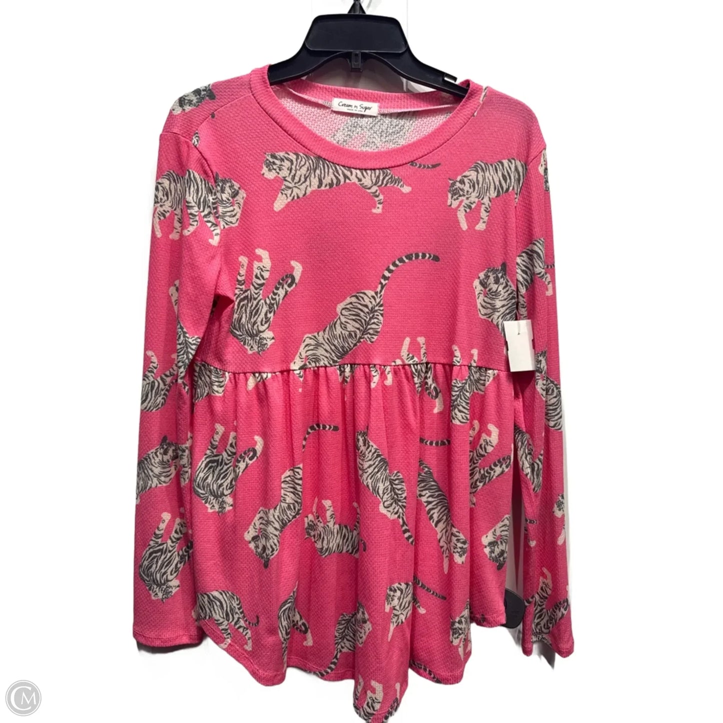 Top Long Sleeve By cream n sugar In Pink & White, Size: S