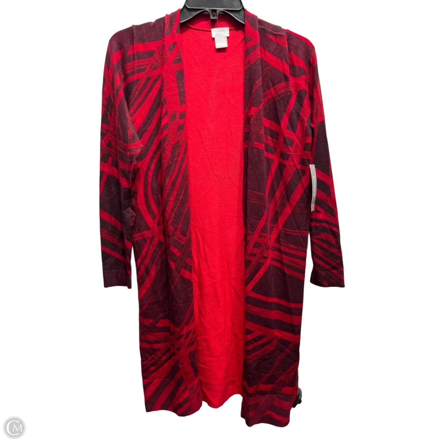 Sweater Cardigan By Chicos In Black & Red, Size: Xs