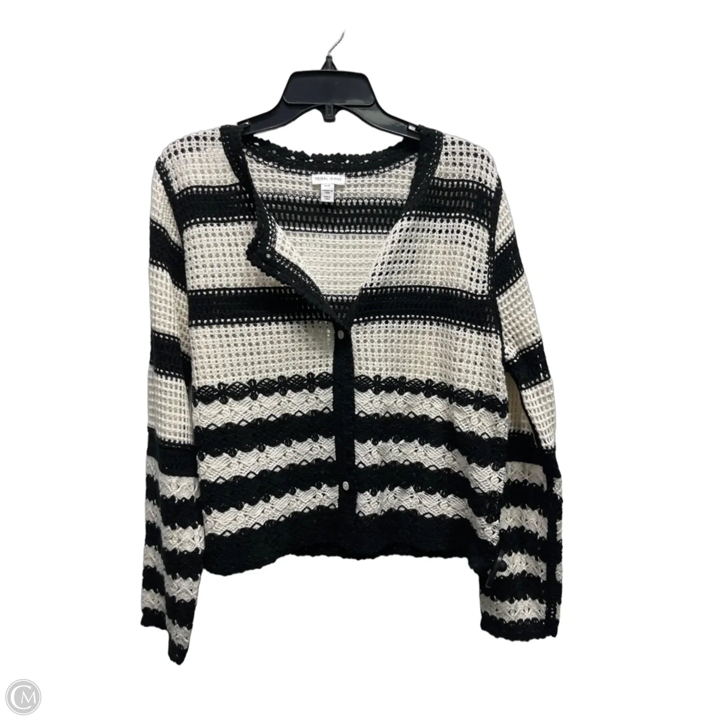 Sweater Cardigan By Tribal In Black & White, Size: M