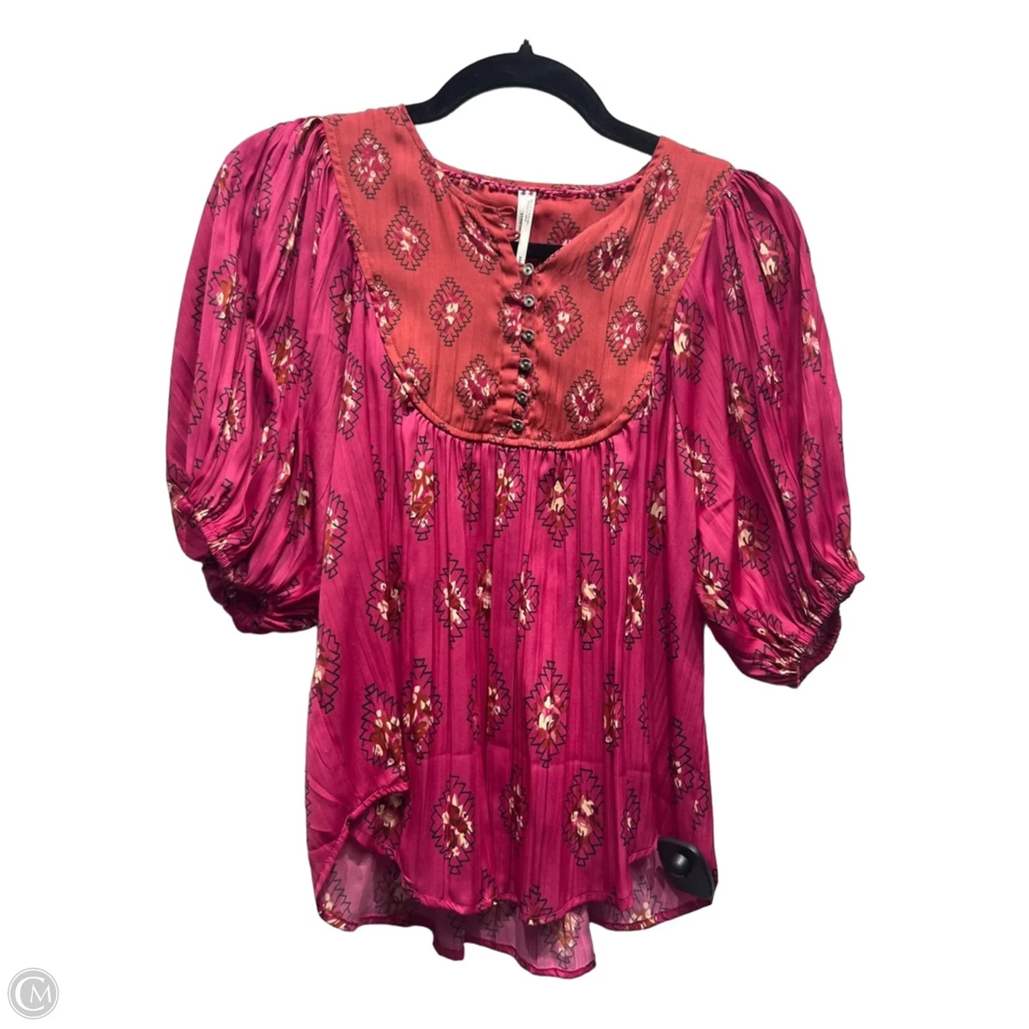 Blouse Short Sleeve By Anthropologie In Pink & Red, Size: Xxs