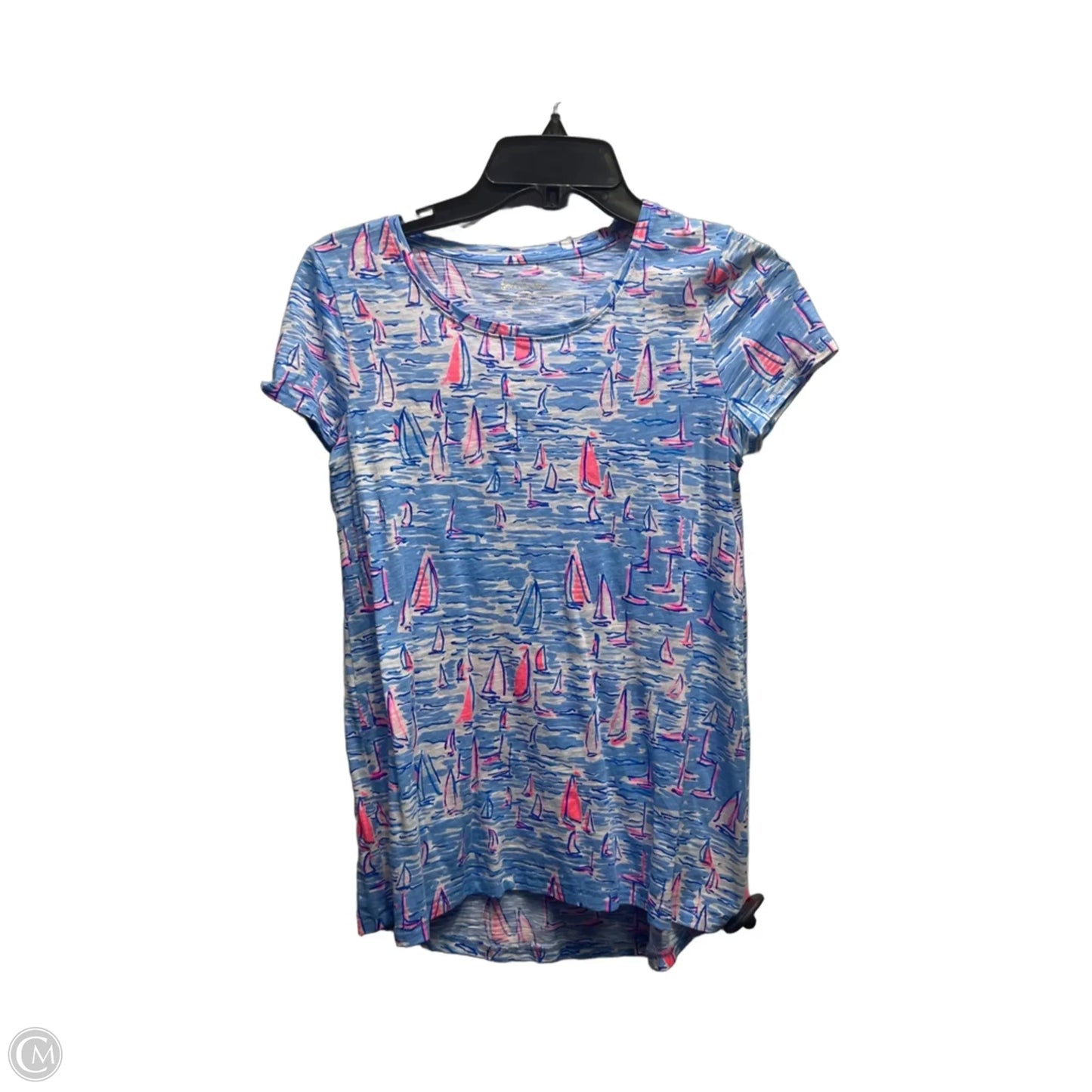 Top Short Sleeve Designer By Lilly Pulitzer In Blue & Pink, Size: Xxs