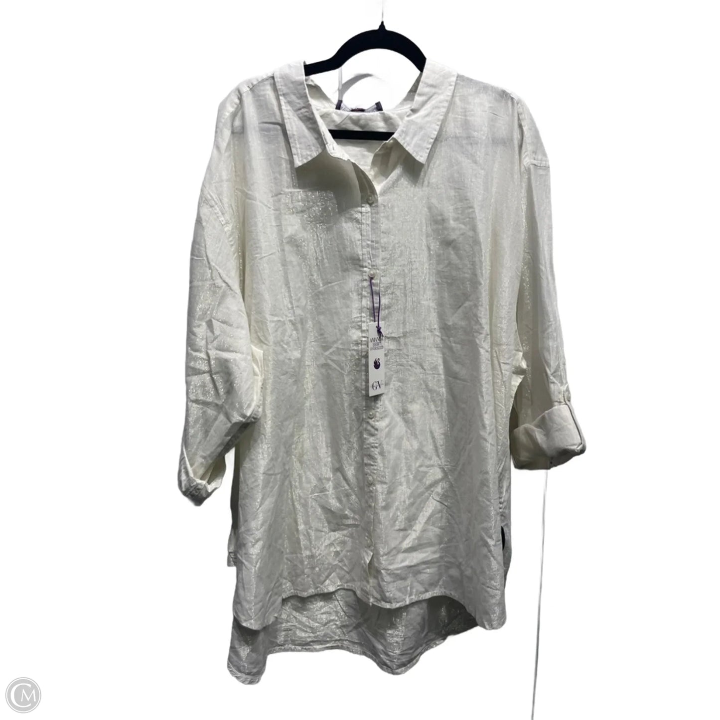 Top Long Sleeve By Gloria Vanderbilt In Silver & White, Size: 3x