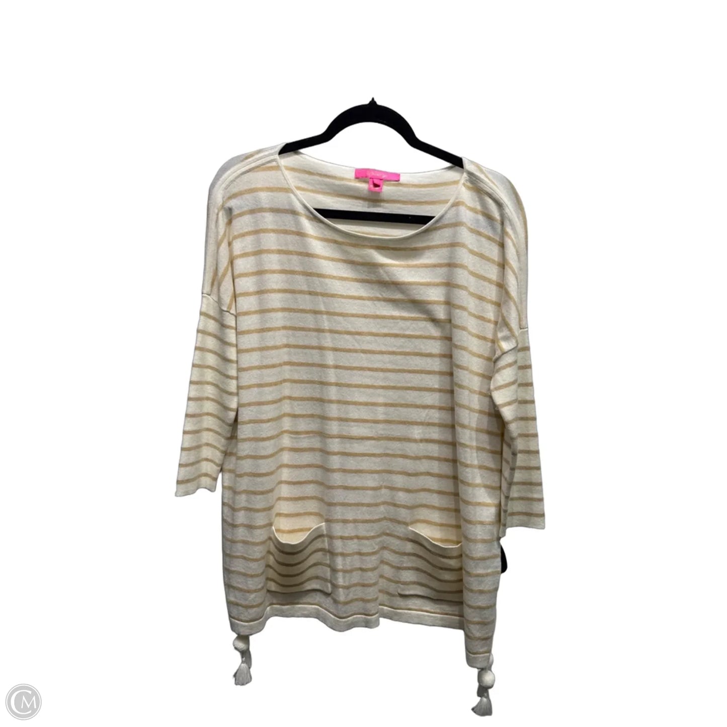 Top Long Sleeve Designer By Lilly Pulitzer In Tan & White, Size: S