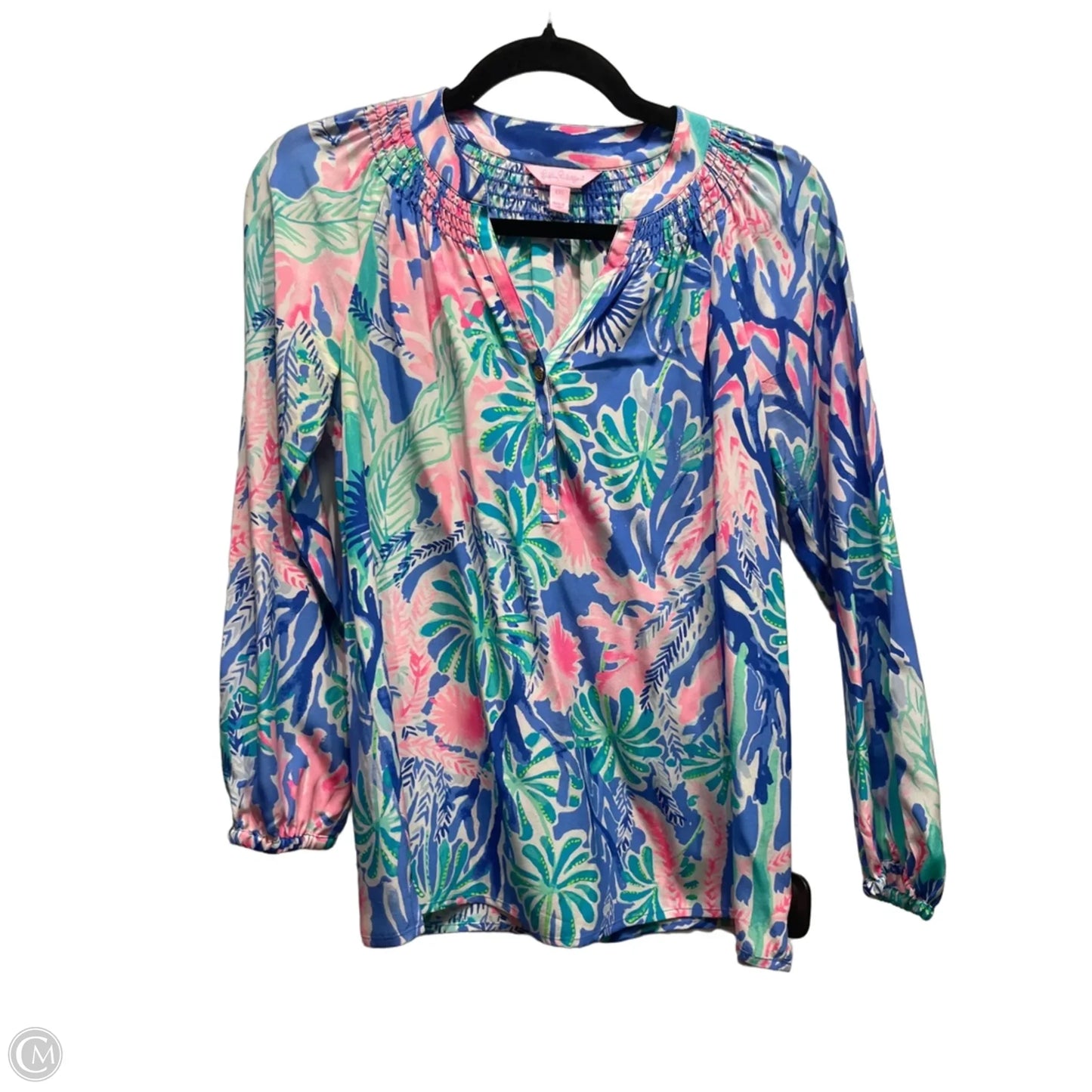 Top Long Sleeve Designer By Lilly Pulitzer In Blue & Pink, Size: Xxs