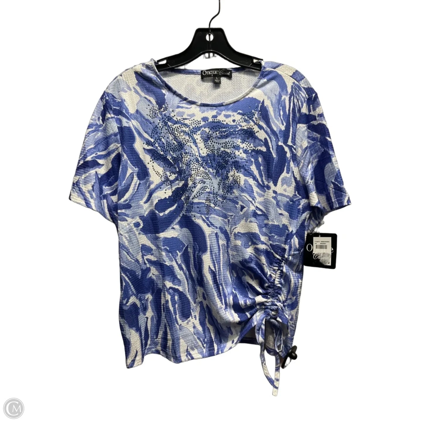 Top Short Sleeve By Onque In Blue & White, Size: L