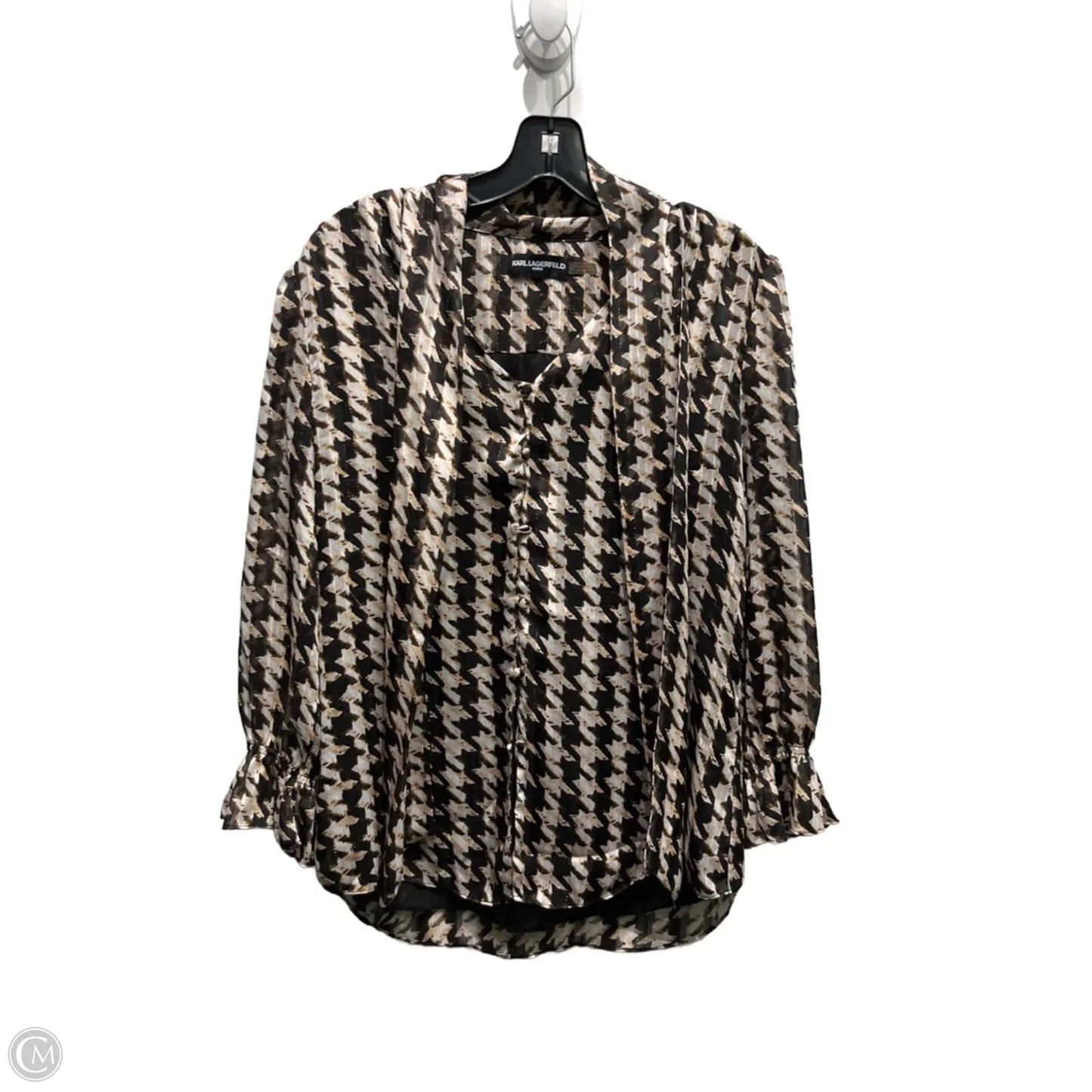 Blouse Designer By Karl Lagerfeld In Black & Tan, Size: M