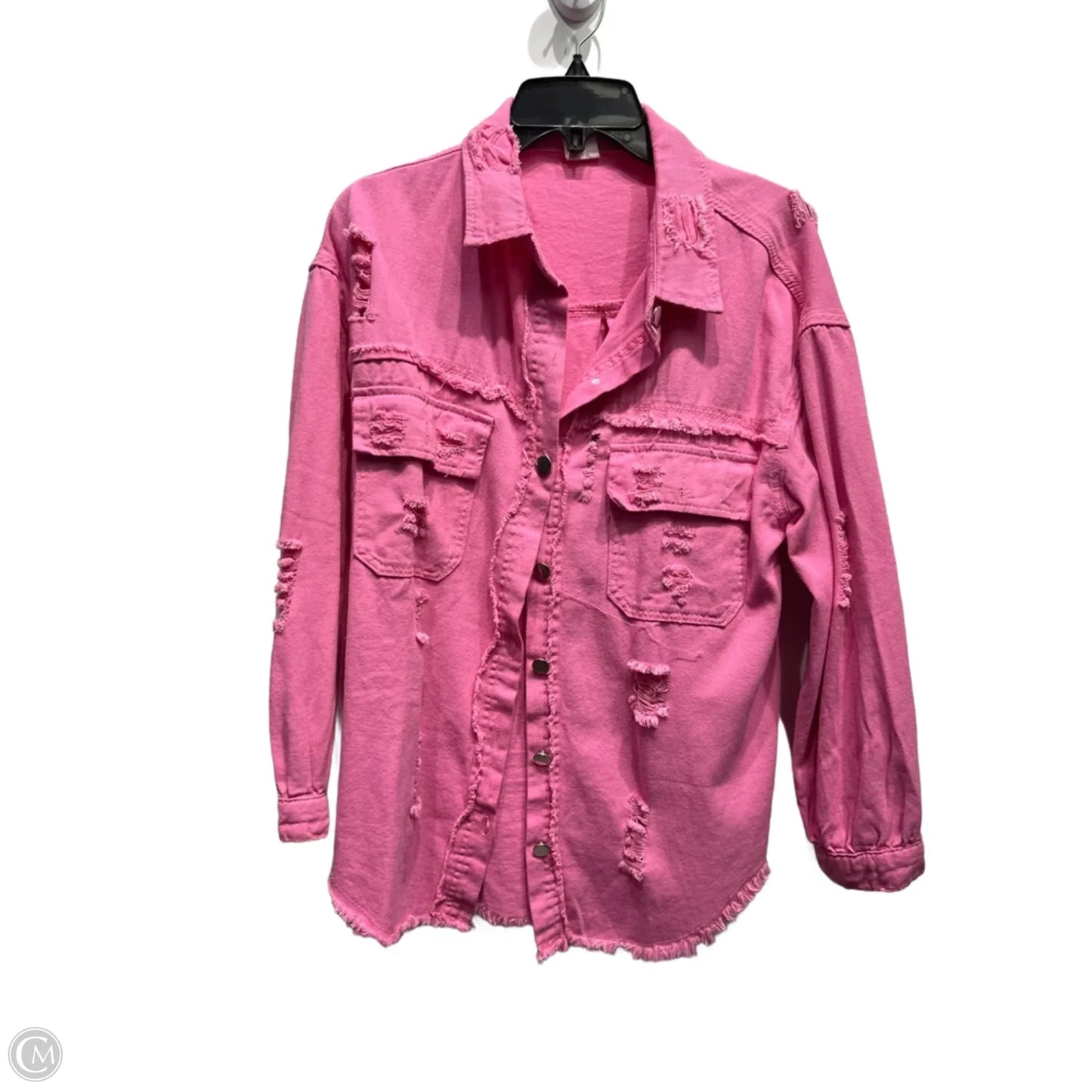 Jacket Shirt By Clothes Mentor In Pink Denim, Size: S