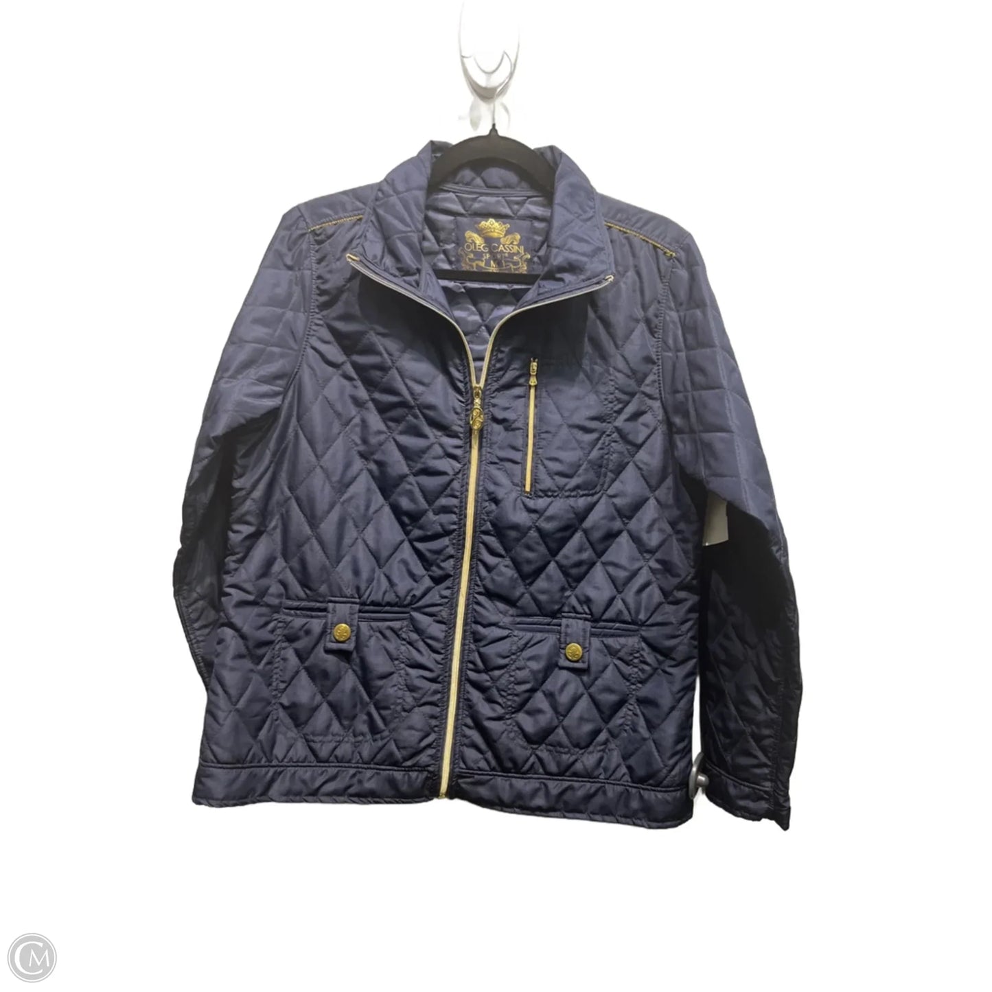 Jacket Puffer & Quilted By Oleg Cassini In Blue, Size: M