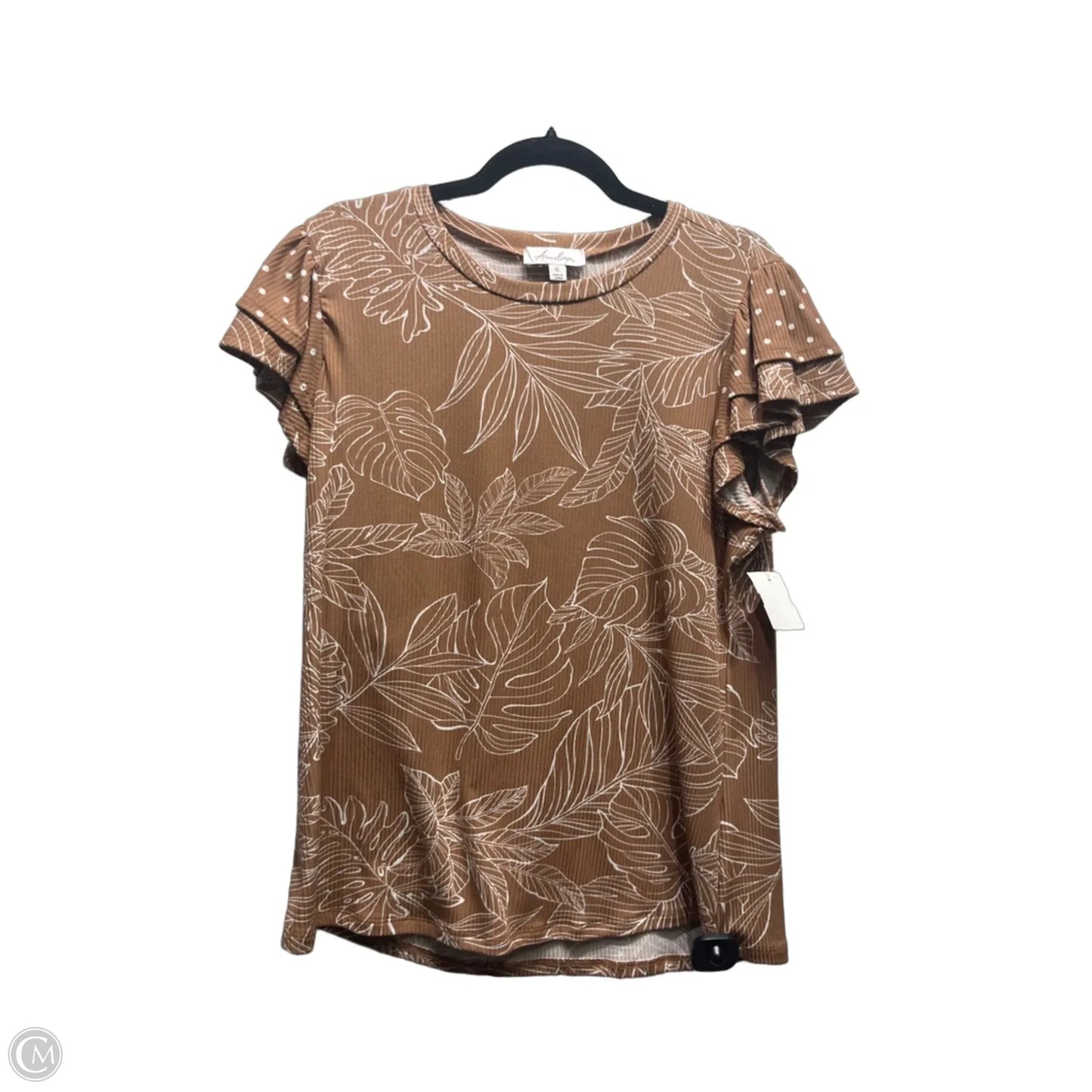 Top Short Sleeve By ANNELIESE In Brown & White, Size: Xl