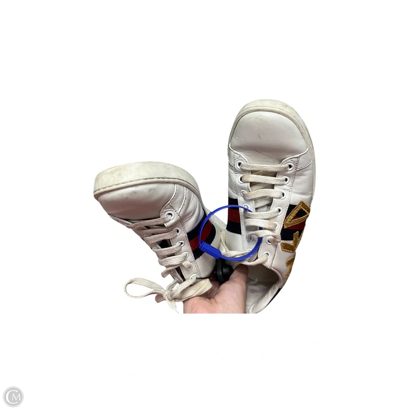 Shoes Luxury Designer By Gucci In Red & White, Size: 6.5