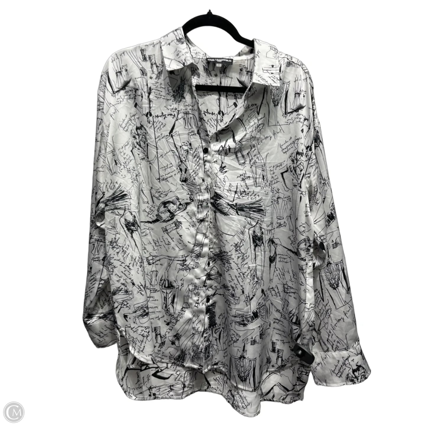 Top Long Sleeve Designer By Karl Lagerfeld In Black & White, Size: L
