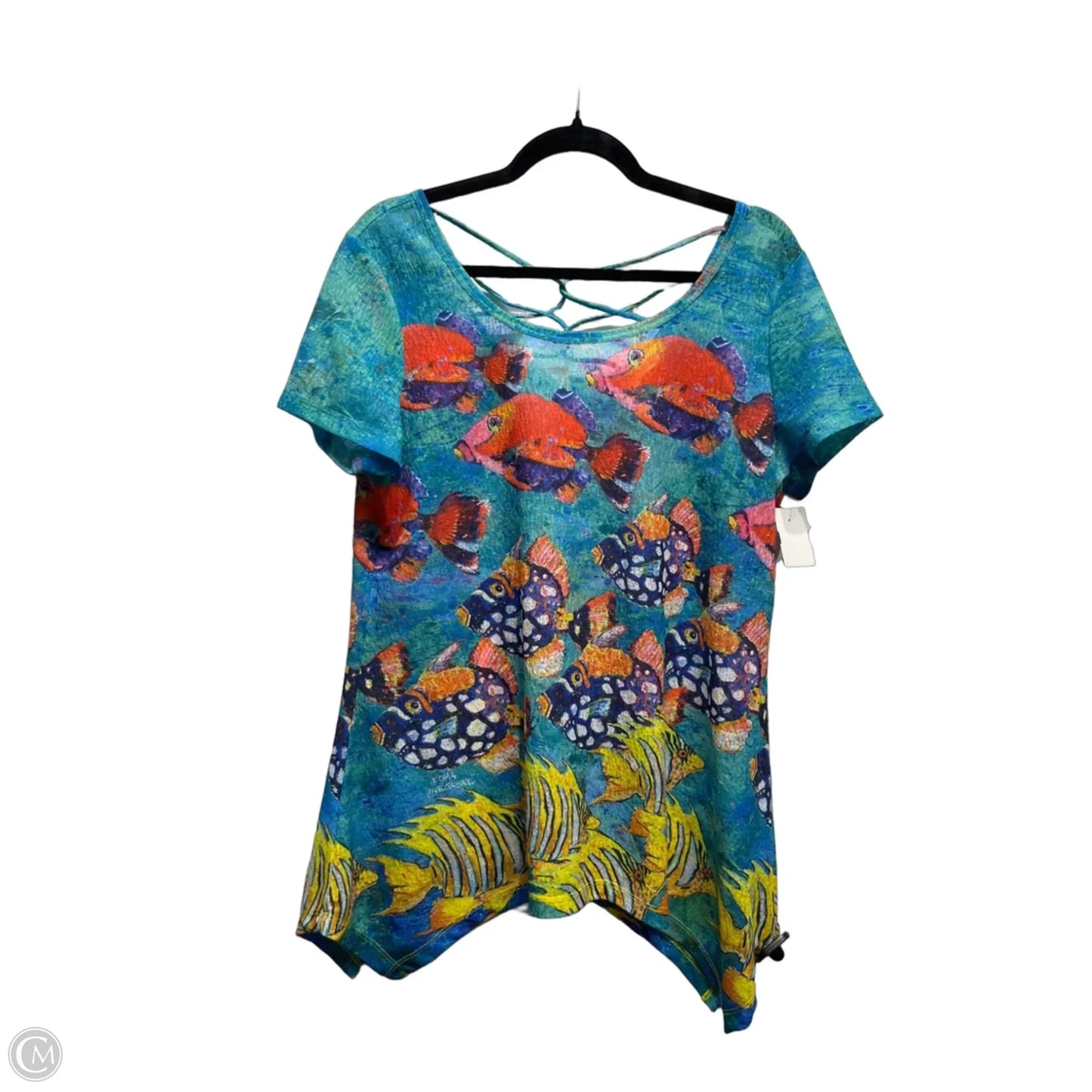 Top Short Sleeve By Leoma Lovegrove In Orange & Pink, Size: L