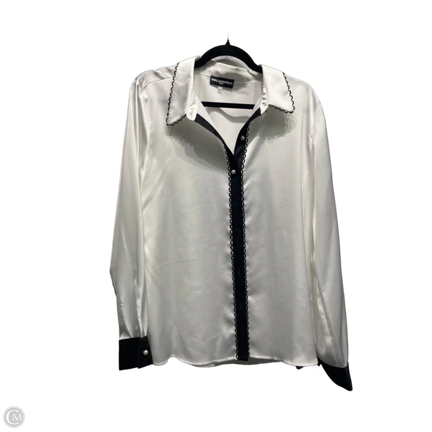 Top Long Sleeve Designer By Karl Lagerfeld In Black & White, Size: L