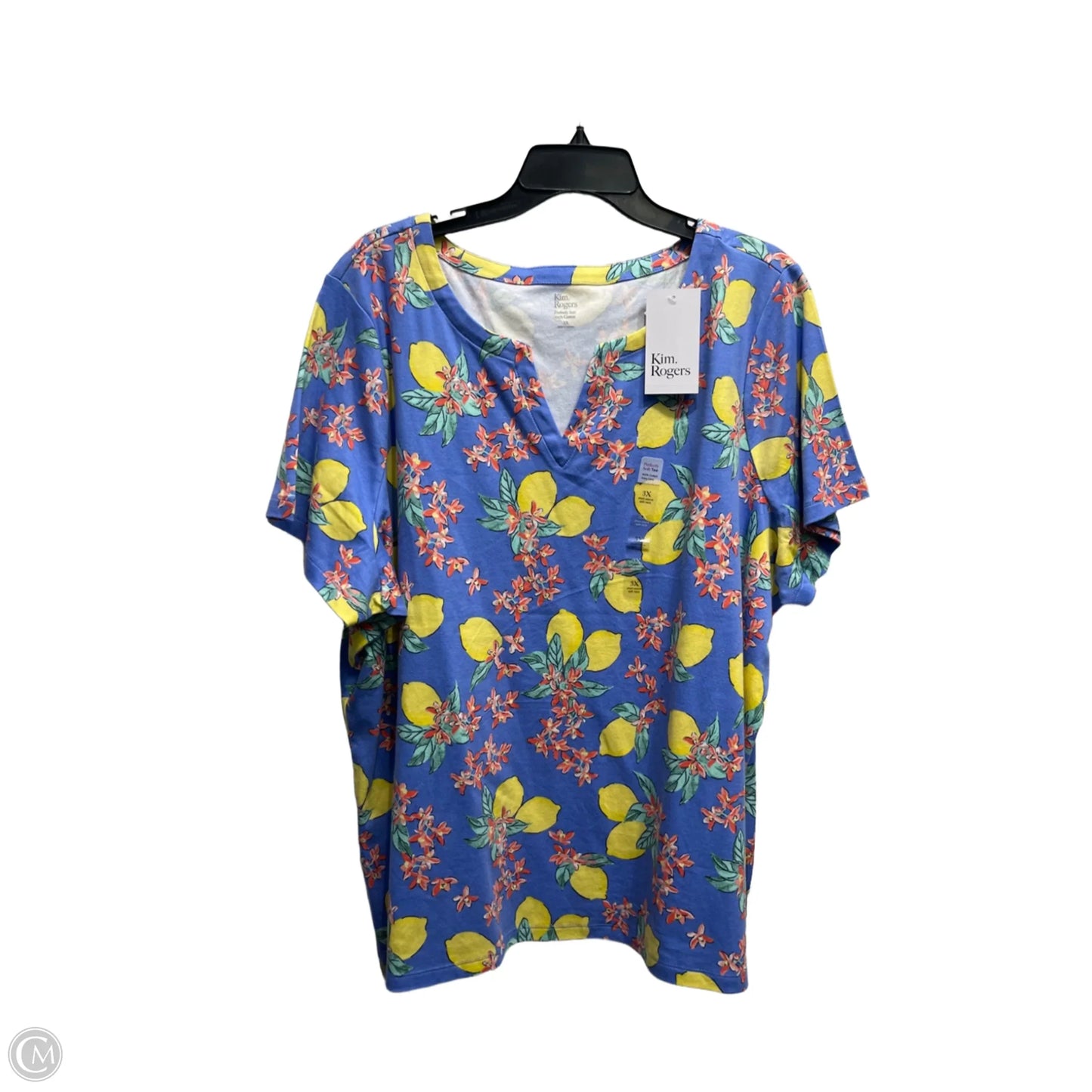 Top Short Sleeve By Kim Rogers In Blue & Yellow, Size: 3x