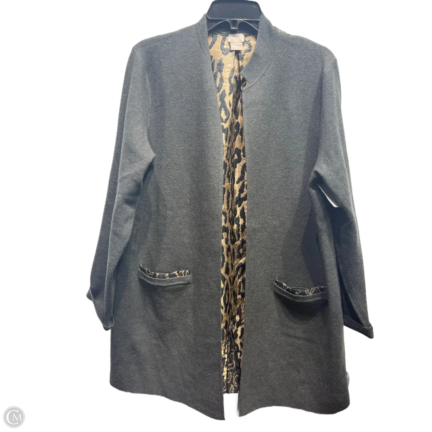Sweater Cardigan By Chicos In Brown & Grey, Size: L